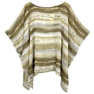 Coldwater Creek Sheer Stripe Poncho Scarf Cape Women's One Size Brown Boho Fairy